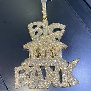 10k Solid Gold Big Bank 7.75 Carat Natural Diamond Pendant